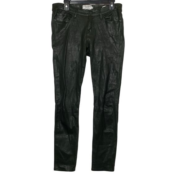 Frame Atelier Le Skinny de Jeanne Dark Green Lamb Leather Skinny Pants Size 29,All Products : American Fashion Style Bags On Sale